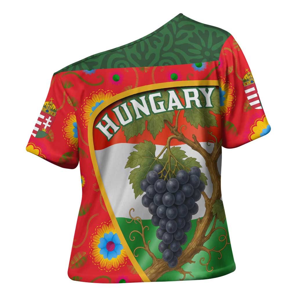 Hungary Cross Shoulder Shirt with Tokaj Vineyard Illustration Design and Grape Wine - Wonder Print Shop