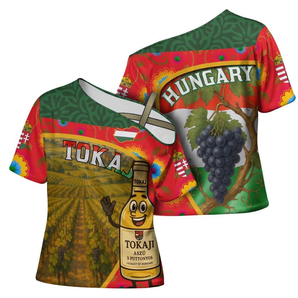 Hungary Cross Shoulder Shirt with Tokaj Vineyard Illustration Design and Grape Wine - Wonder Print Shop
