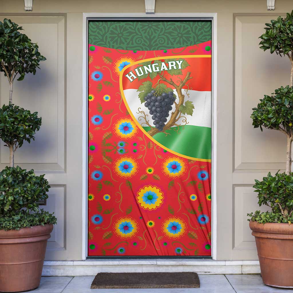 Hungary Door Cover with Tokaj Vineyard Illustration Design and Grape Wine - Wonder Print Shop
