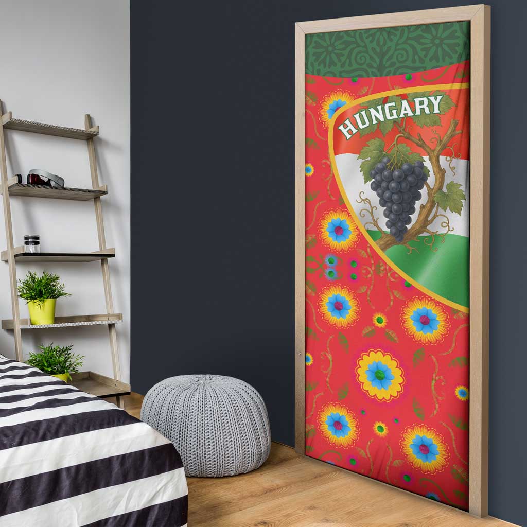 Hungary Door Cover with Tokaj Vineyard Illustration Design and Grape Wine - Wonder Print Shop