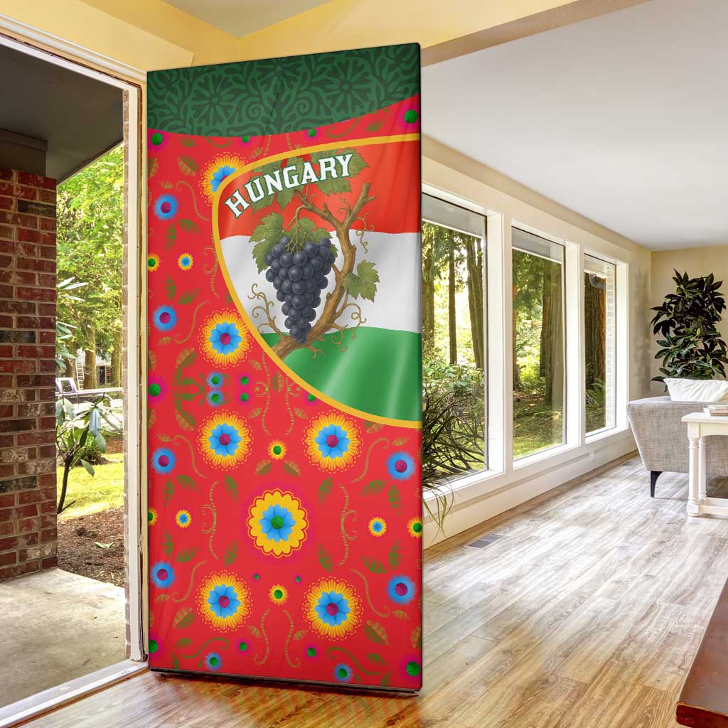 Hungary Door Cover with Tokaj Vineyard Illustration Design and Grape Wine - Wonder Print Shop