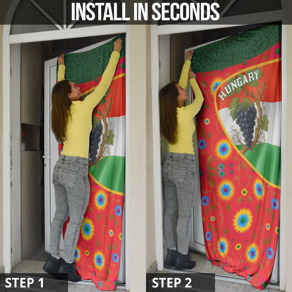 Hungary Door Cover with Tokaj Vineyard Illustration Design and Grape Wine - Wonder Print Shop