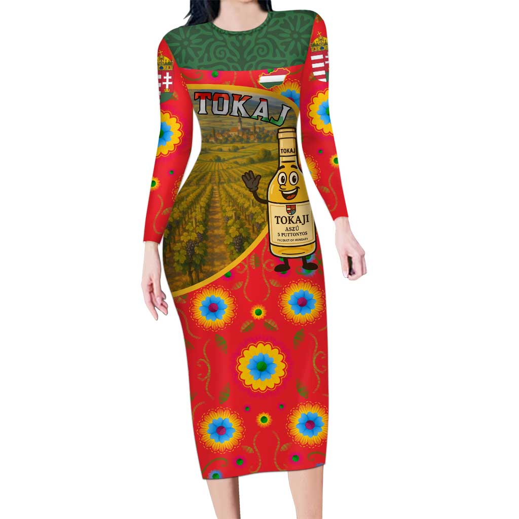 Hungary Family Matching Long Sleeve Bodycon Dress and Hawaiian Shirt with Tokaj Vineyard Illustration Design and Grape Wine - Wonder Print Shop