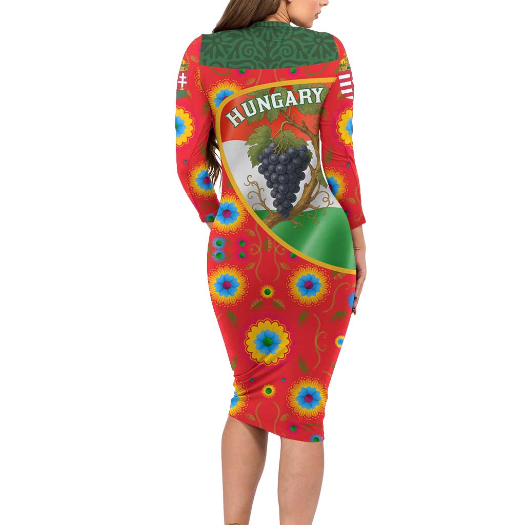 Hungary Family Matching Long Sleeve Bodycon Dress and Hawaiian Shirt with Tokaj Vineyard Illustration Design and Grape Wine - Wonder Print Shop