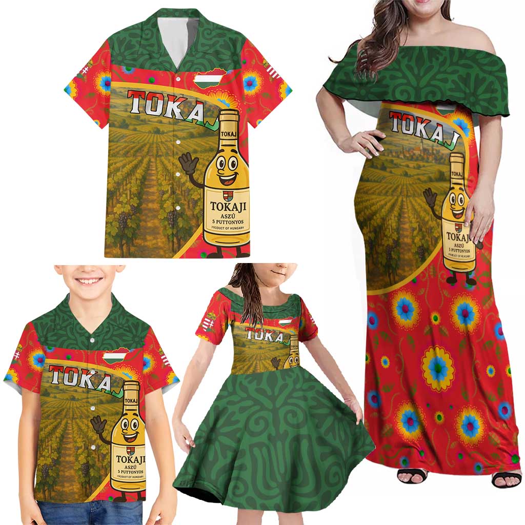 Hungary Family Matching Off Shoulder Maxi Dress and Hawaiian Shirt with Tokaj Vineyard Illustration Design and Grape Wine - Wonder Print Shop