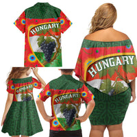 Hungary Family Matching Off Shoulder Short Dress and Hawaiian Shirt with Tokaj Vineyard Illustration Design and Grape Wine - Wonder Print Shop