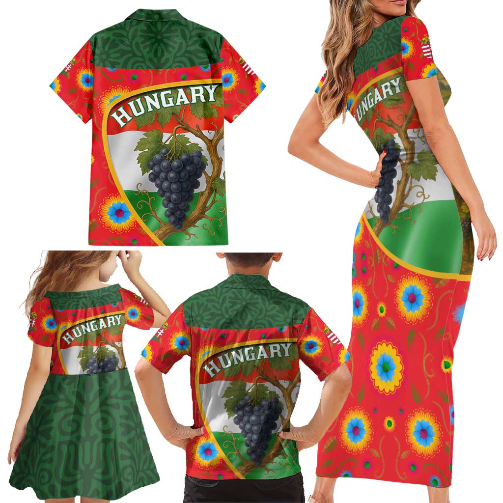 Hungary Family Matching Short Sleeve Bodycon Dress and Hawaiian Shirt with Tokaj Vineyard Illustration Design and Grape Wine - Wonder Print Shop