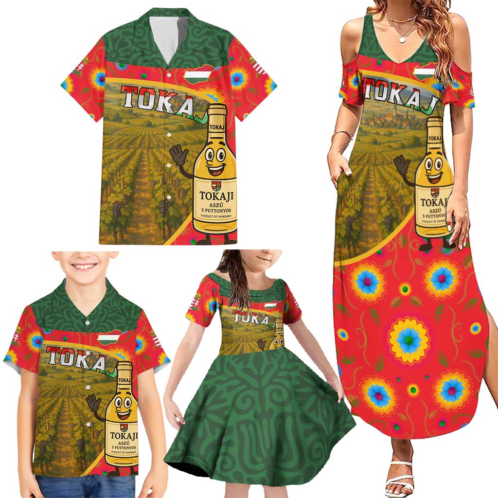 Hungary Family Matching Summer Maxi Dress and Hawaiian Shirt with Tokaj Vineyard Illustration Design and Grape Wine - Wonder Print Shop