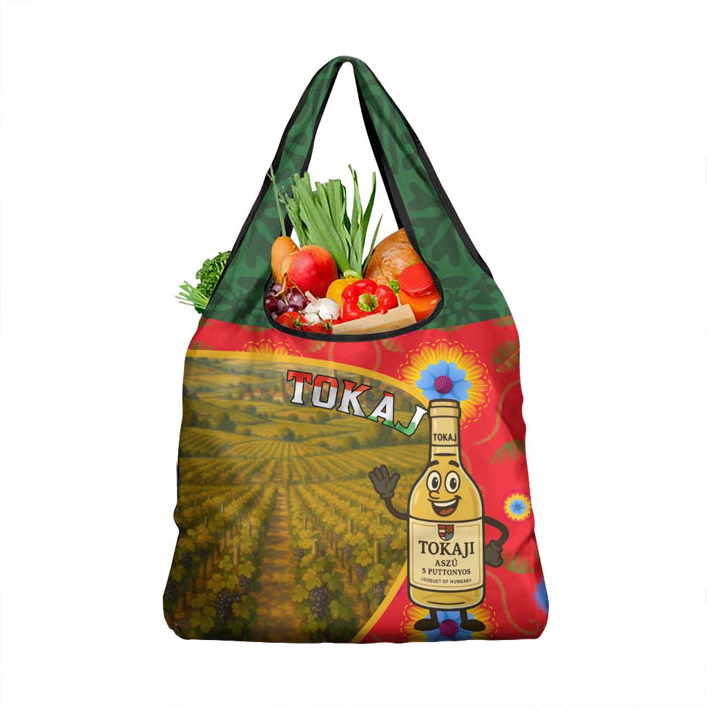 Hungary Grocery Bag with Tokaj Vineyard Illustration Design and Grape Wine - Wonder Print Shop