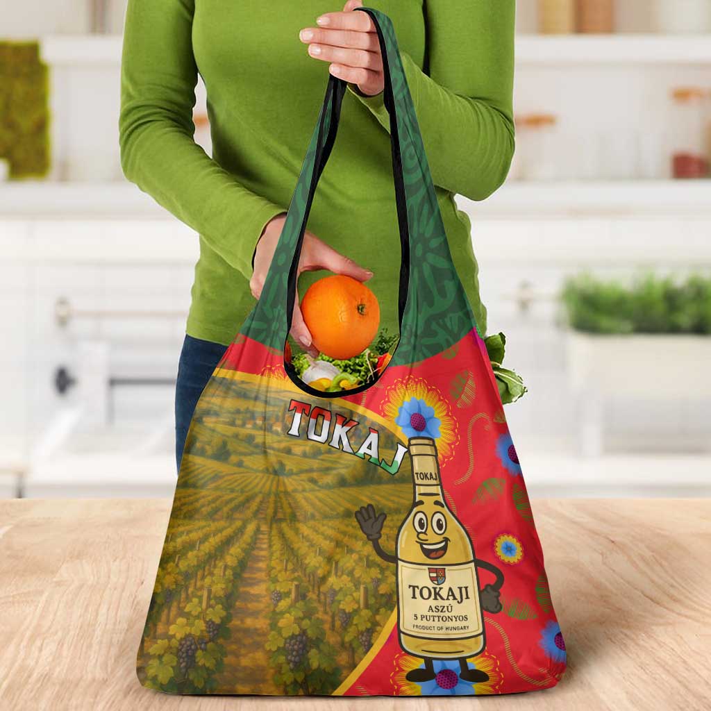 Hungary Grocery Bag with Tokaj Vineyard Illustration Design and Grape Wine - Wonder Print Shop