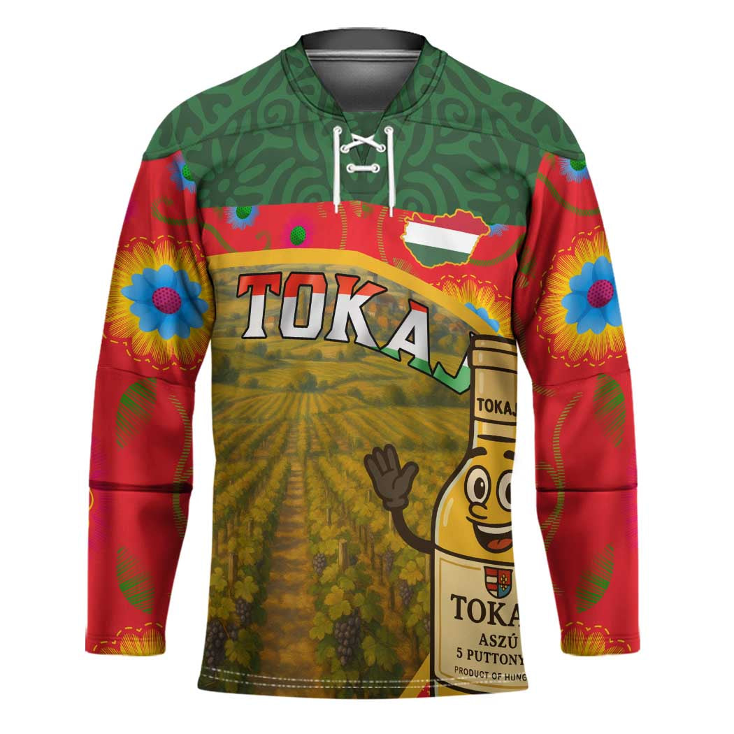 Hungary Hockey Jersey with Tokaj Vineyard Illustration Design and Grape Wine - Wonder Print Shop
