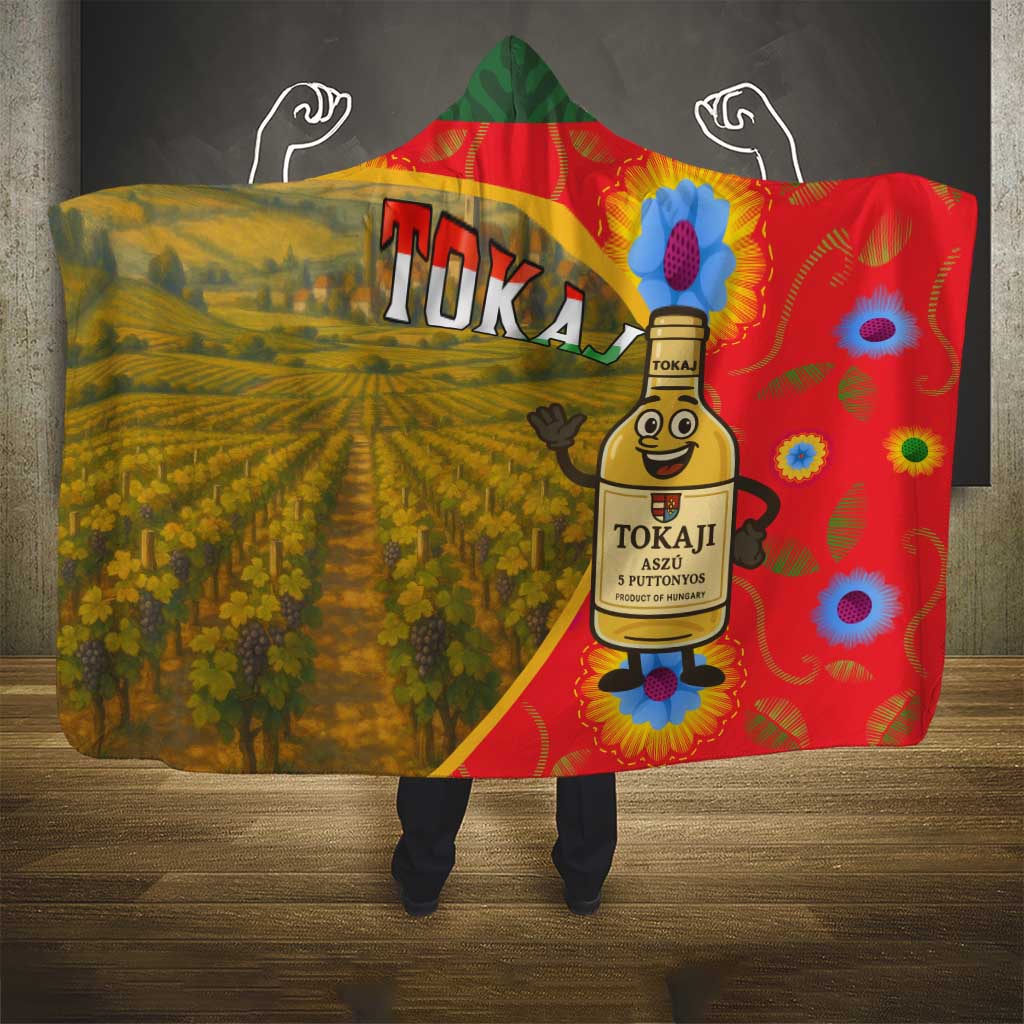 Hungary Hooded Blanket with Tokaj Vineyard Illustration Design and Grape Wine - Wonder Print Shop