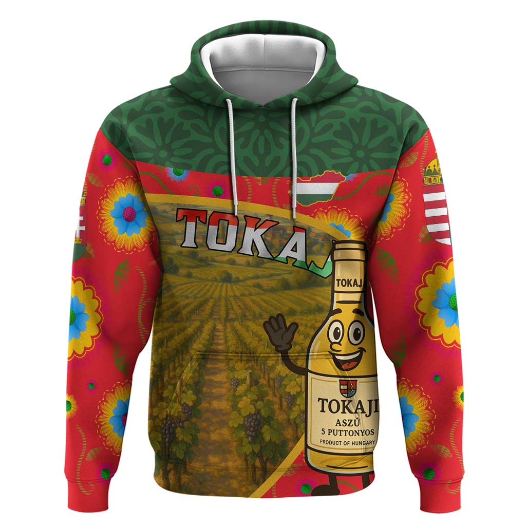 Hungary Hoodie with Tokaj Vineyard Illustration Design and Grape Wine - Wonder Print Shop