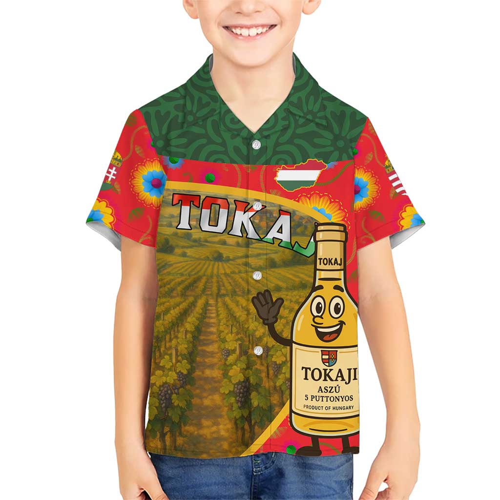 Hungary Kid Hawaiian Shirt with Tokaj Vineyard Illustration Design and Grape Wine - Wonder Print Shop