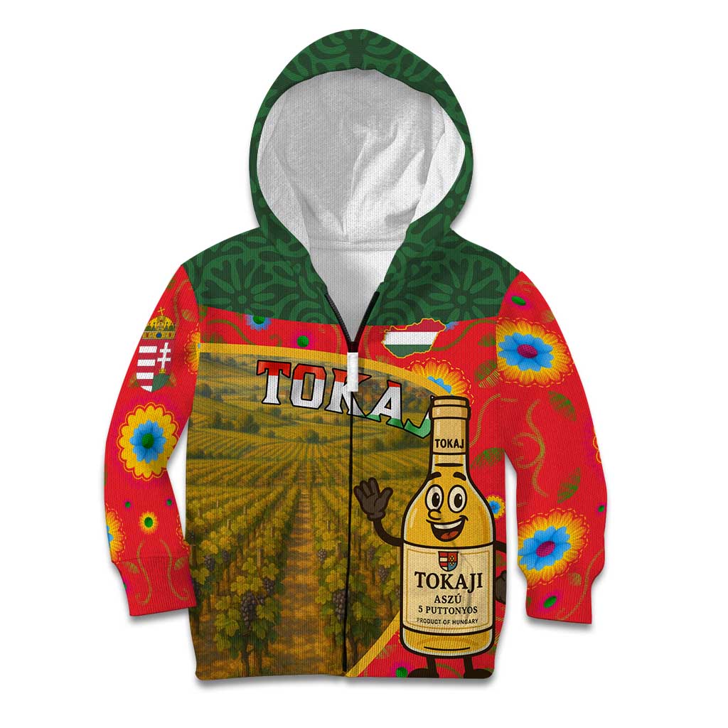 Hungary Kid Hoodie with Tokaj Vineyard Illustration Design and Grape Wine - Wonder Print Shop