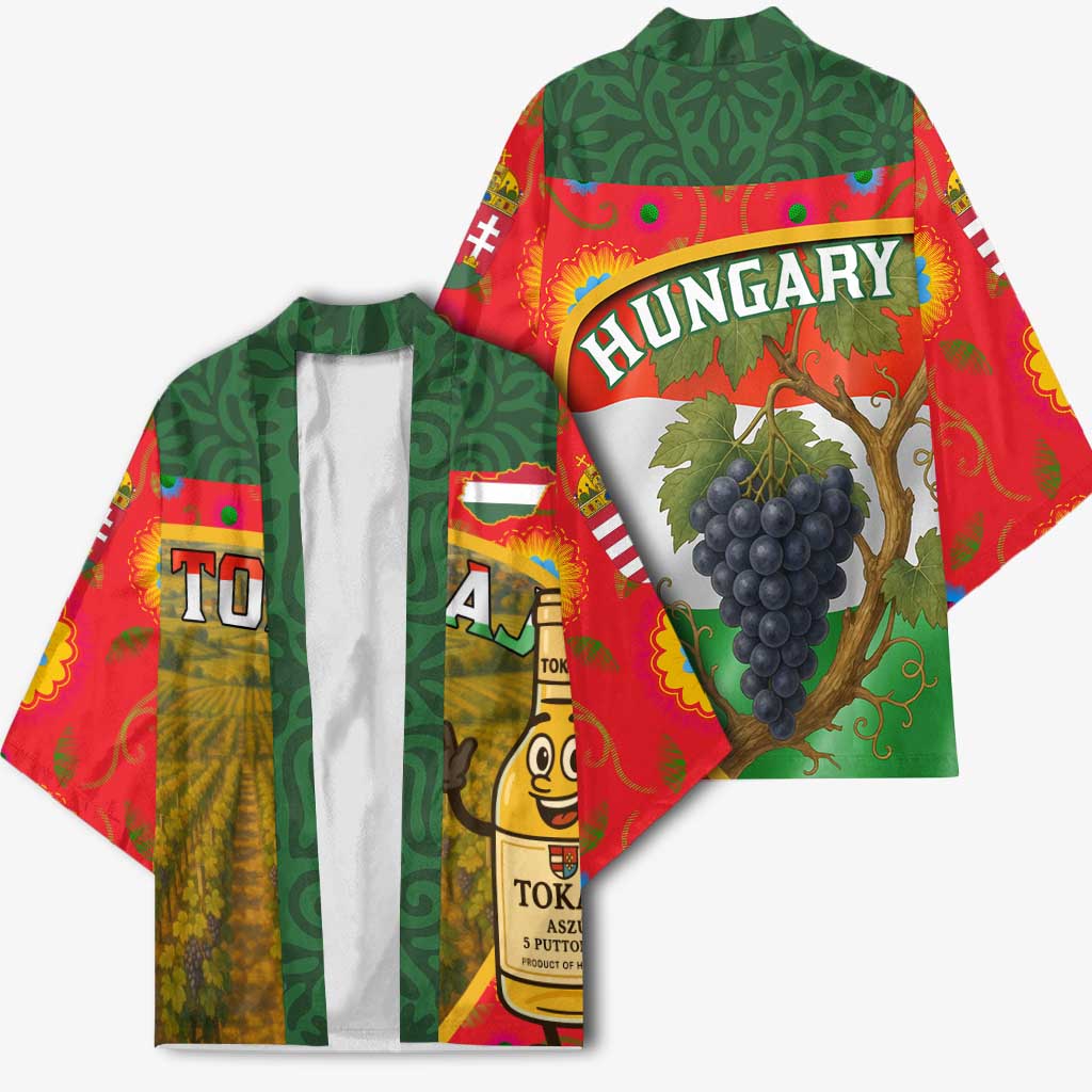Hungary Kimono with Tokaj Vineyard Illustration Design and Grape Wine - Wonder Print Shop