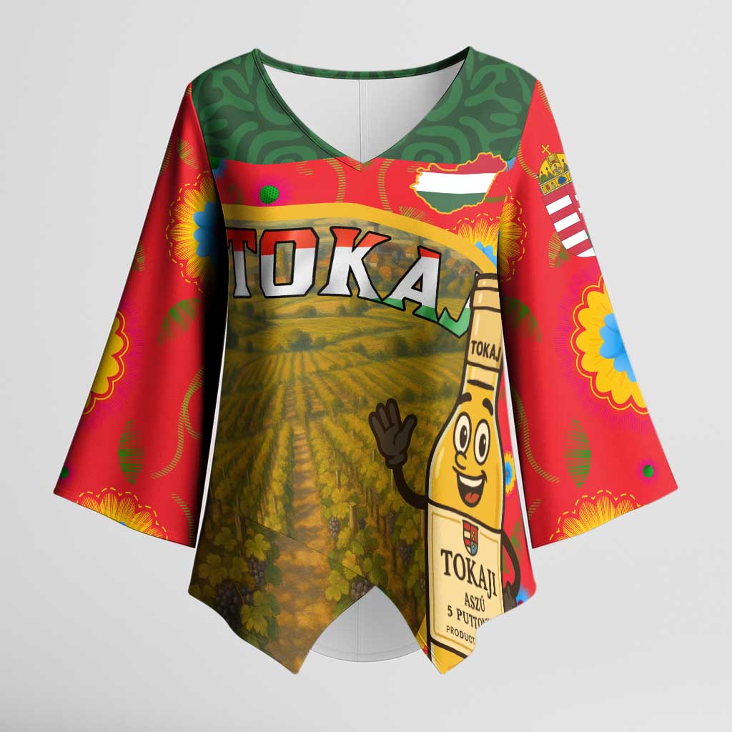 Hungary Kimono Sleeve Blouse with Tokaj Vineyard Illustration Design and Grape Wine - Wonder Print Shop