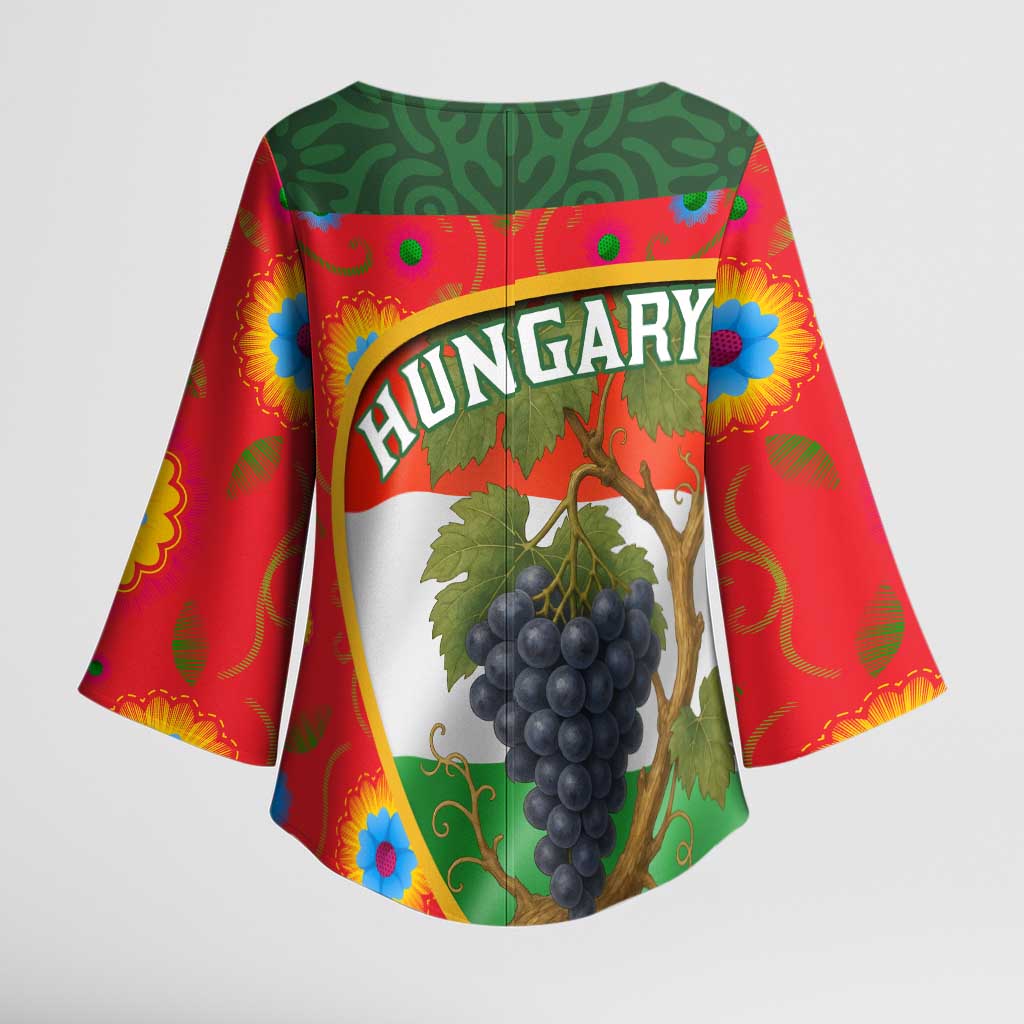 Hungary Kimono Sleeve Blouse with Tokaj Vineyard Illustration Design and Grape Wine - Wonder Print Shop