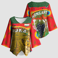 Hungary Kimono Sleeve Blouse with Tokaj Vineyard Illustration Design and Grape Wine - Wonder Print Shop