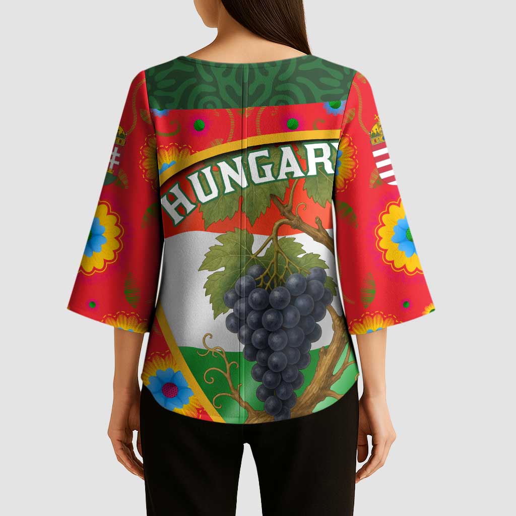 Hungary Kimono Sleeve Blouse with Tokaj Vineyard Illustration Design and Grape Wine - Wonder Print Shop