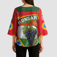Hungary Kimono Sleeve Blouse with Tokaj Vineyard Illustration Design and Grape Wine - Wonder Print Shop