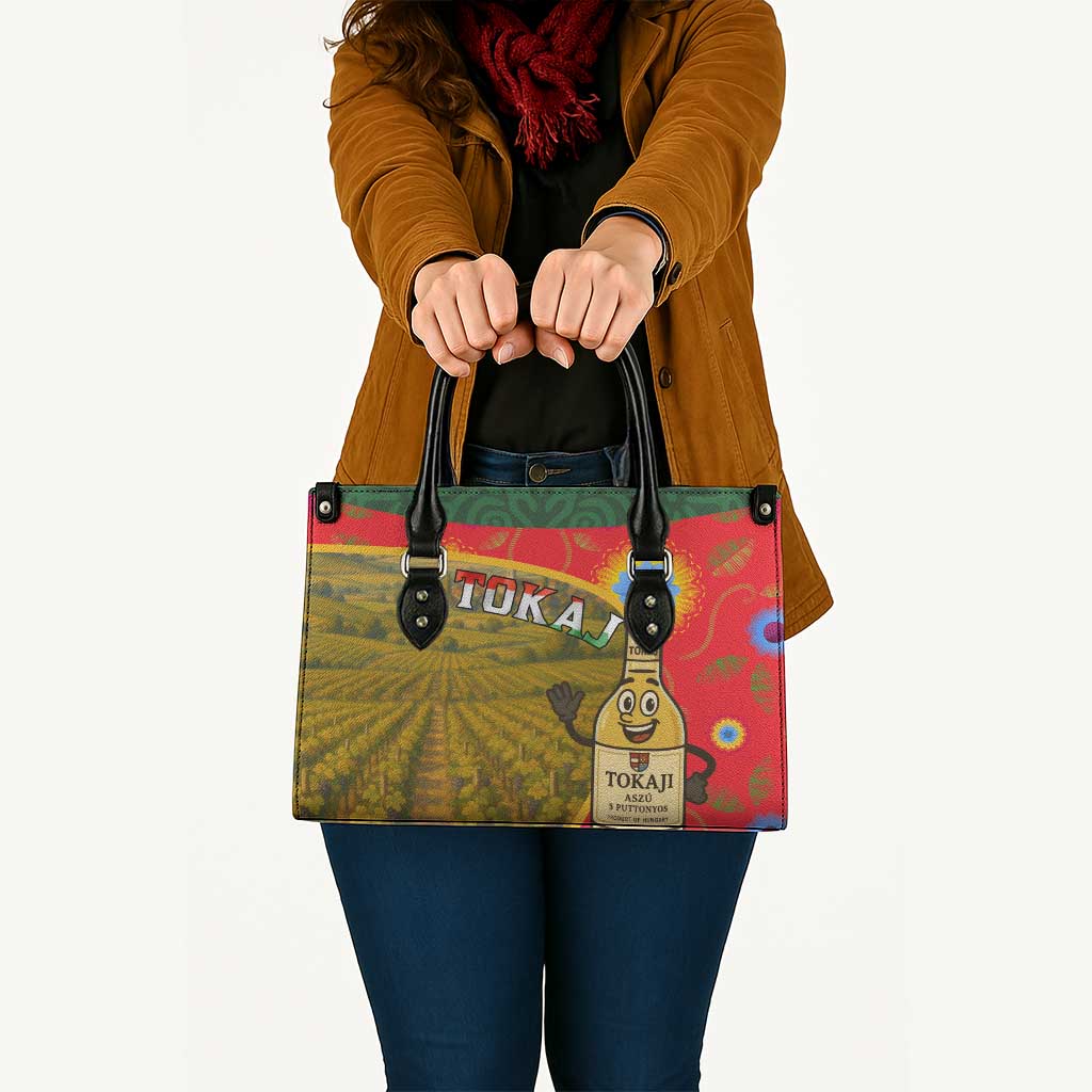 Hungary Leather Bag with Tokaj Vineyard Illustration Design and Grape Wine - Wonder Print Shop