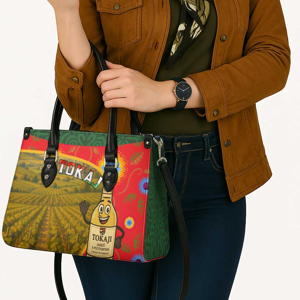 Hungary Leather Bag with Tokaj Vineyard Illustration Design and Grape Wine - Wonder Print Shop