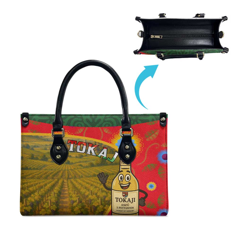 Hungary Leather Bag with Tokaj Vineyard Illustration Design and Grape Wine - Wonder Print Shop