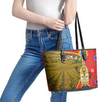 Hungary Leather Tote Bag with Tokaj Vineyard Illustration Design and Grape Wine - Wonder Print Shop