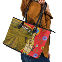 Hungary Leather Tote Bag with Tokaj Vineyard Illustration Design and Grape Wine - Wonder Print Shop