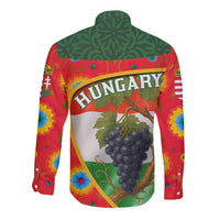 Hungary Long Sleeve Button Shirt with Tokaj Vineyard Illustration Design and Grape Wine - Wonder Print Shop