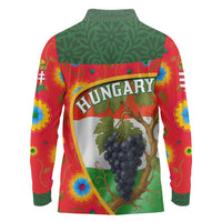 Hungary Long Sleeve Polo Shirt with Tokaj Vineyard Illustration Design and Grape Wine - Wonder Print Shop