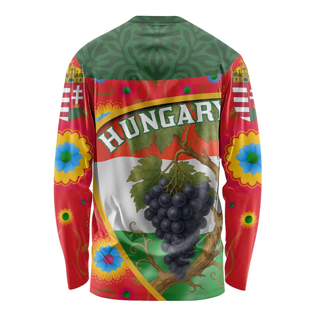 Hungary Long Sleeve Shirt with Tokaj Vineyard Illustration Design and Grape Wine - Wonder Print Shop