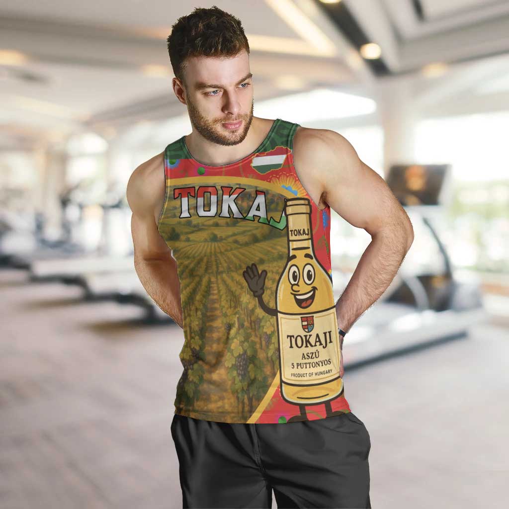 Hungary Men Tank Top with Tokaj Vineyard Illustration Design and Grape Wine - Wonder Print Shop