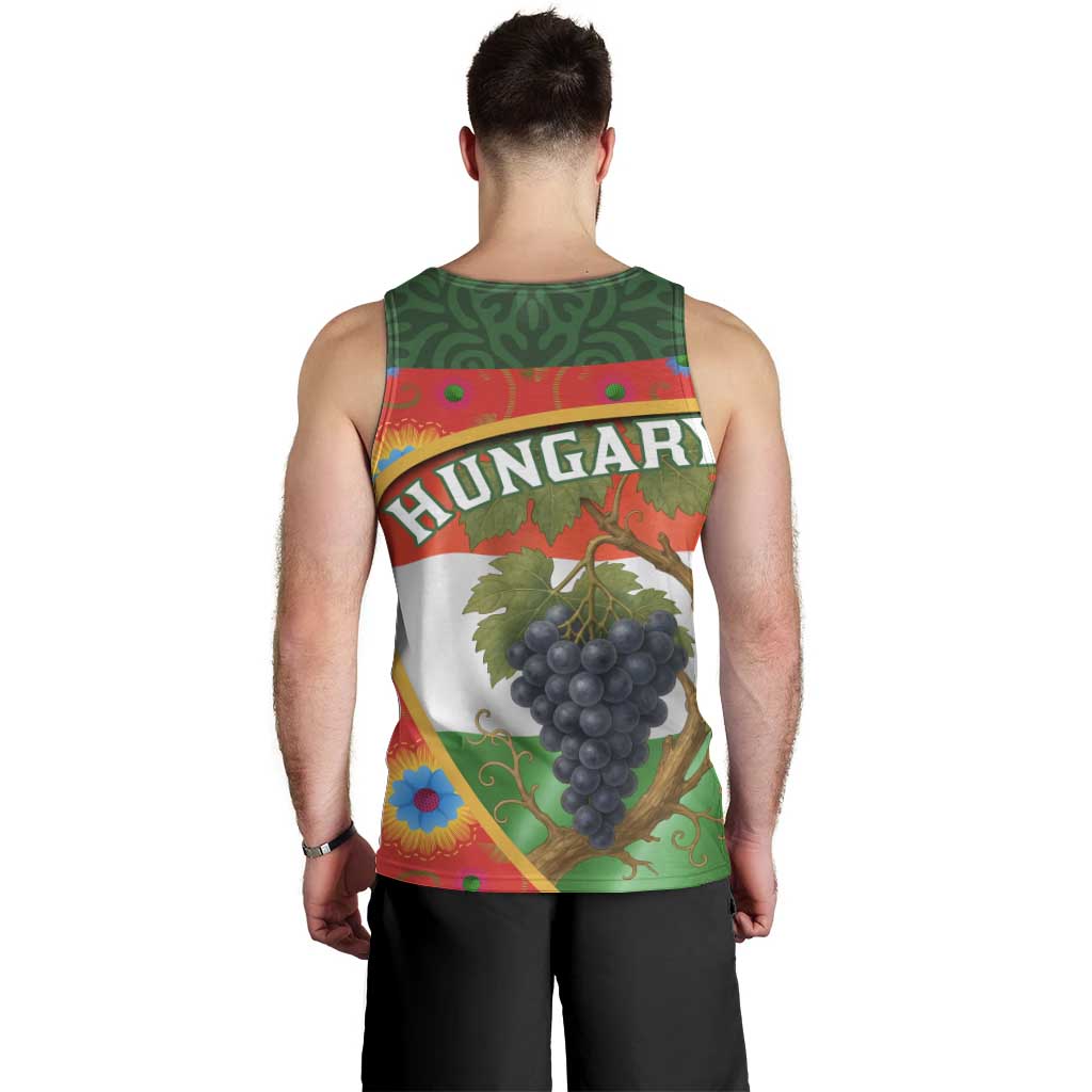 Hungary Men Tank Top with Tokaj Vineyard Illustration Design and Grape Wine - Wonder Print Shop