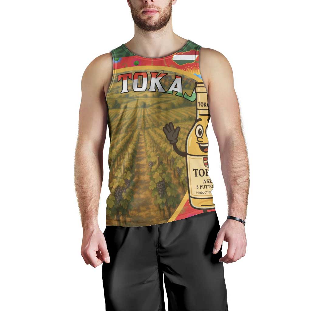 Hungary Men Tank Top with Tokaj Vineyard Illustration Design and Grape Wine - Wonder Print Shop