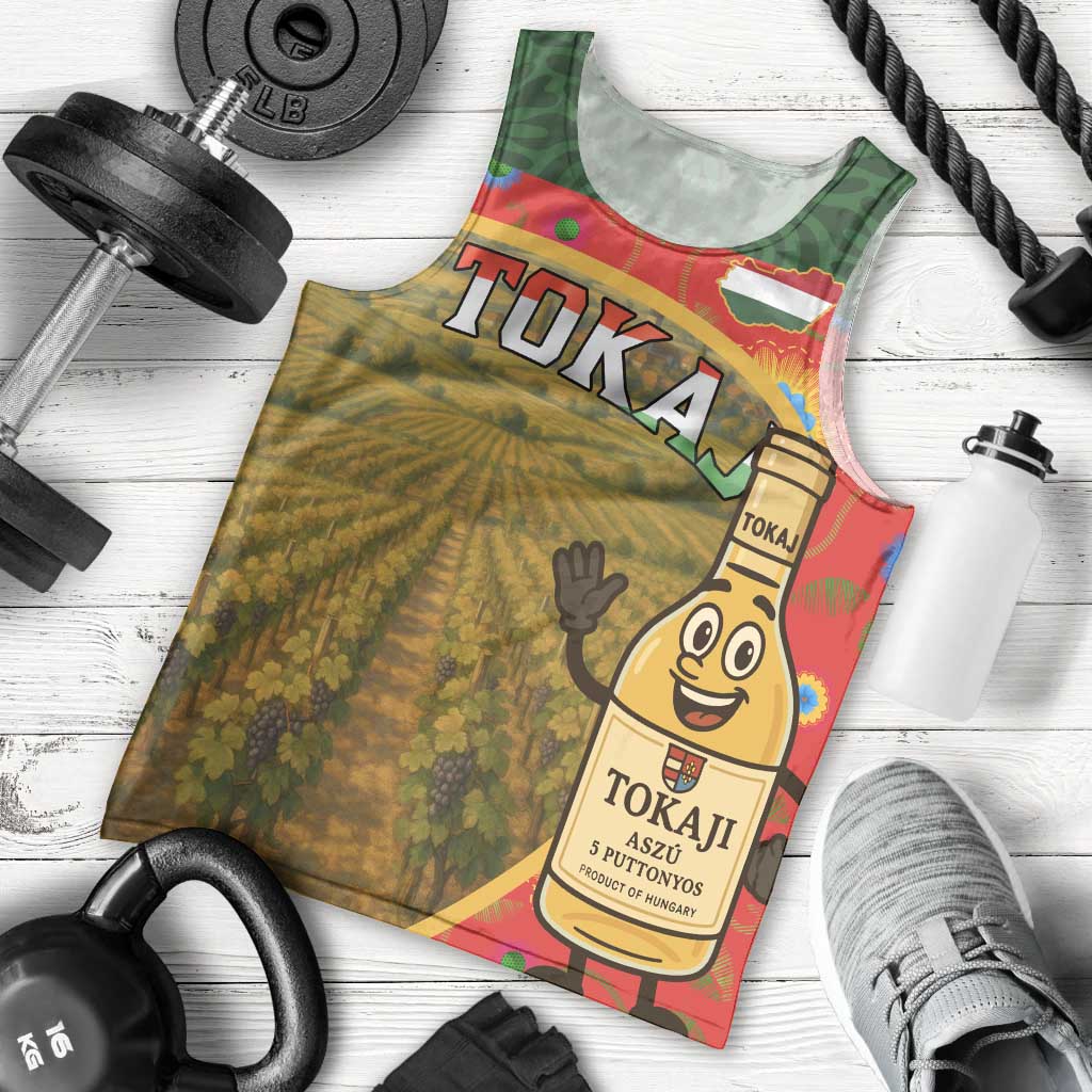 Hungary Men Tank Top with Tokaj Vineyard Illustration Design and Grape Wine - Wonder Print Shop