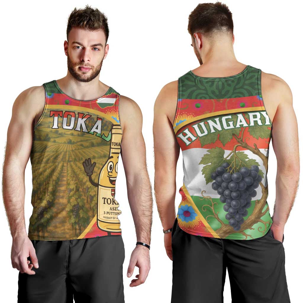 Hungary Men Tank Top with Tokaj Vineyard Illustration Design and Grape Wine - Wonder Print Shop