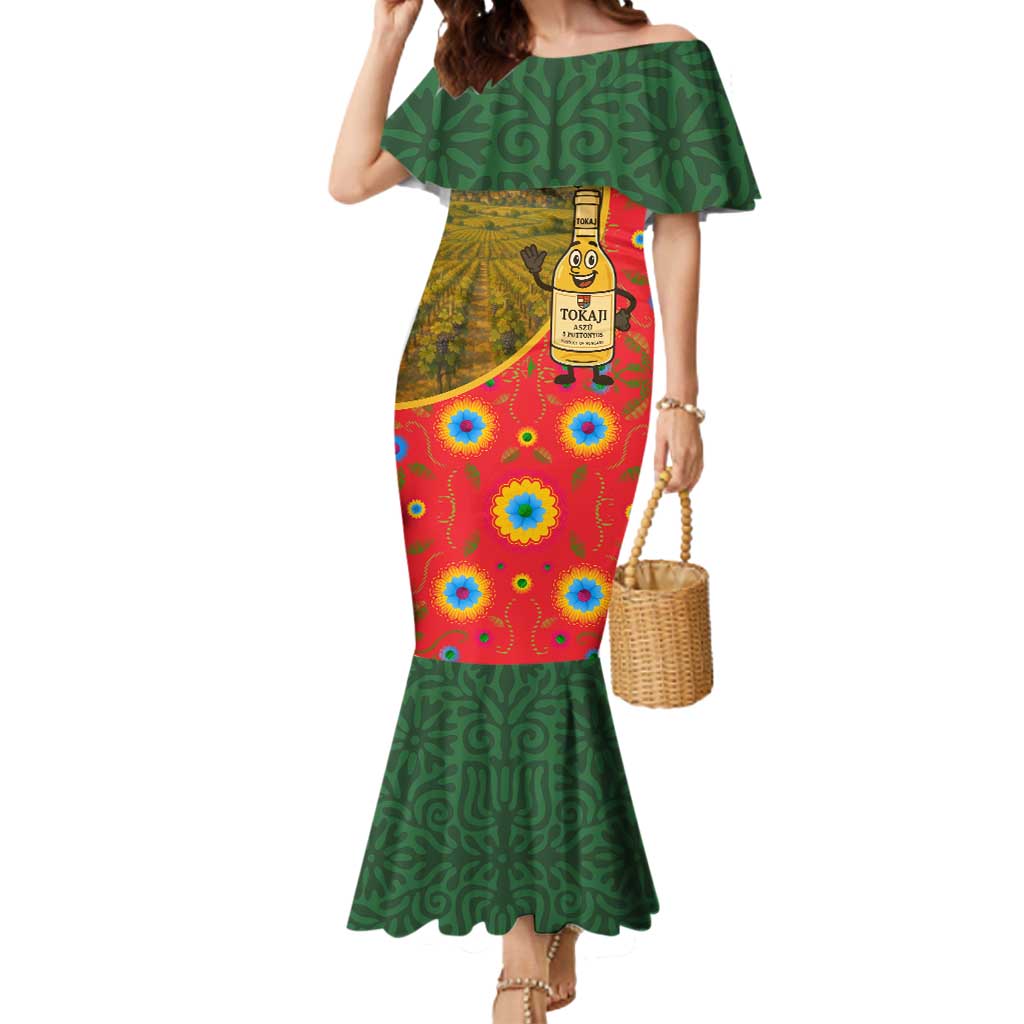Hungary Mermaid Dress with Tokaj Vineyard Illustration Design and Grape Wine - Wonder Print Shop