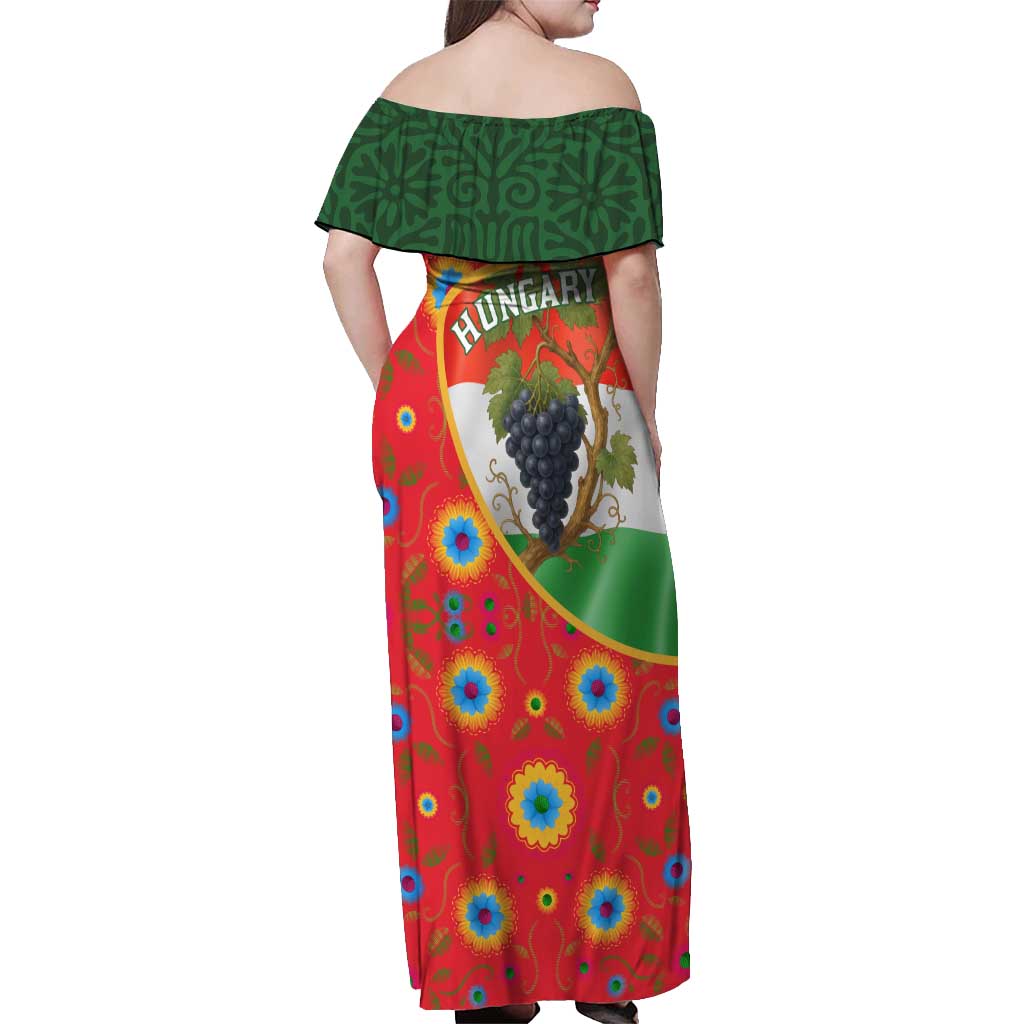 Hungary Off Shoulder Maxi Dress with Tokaj Vineyard Illustration Design and Grape Wine - Wonder Print Shop