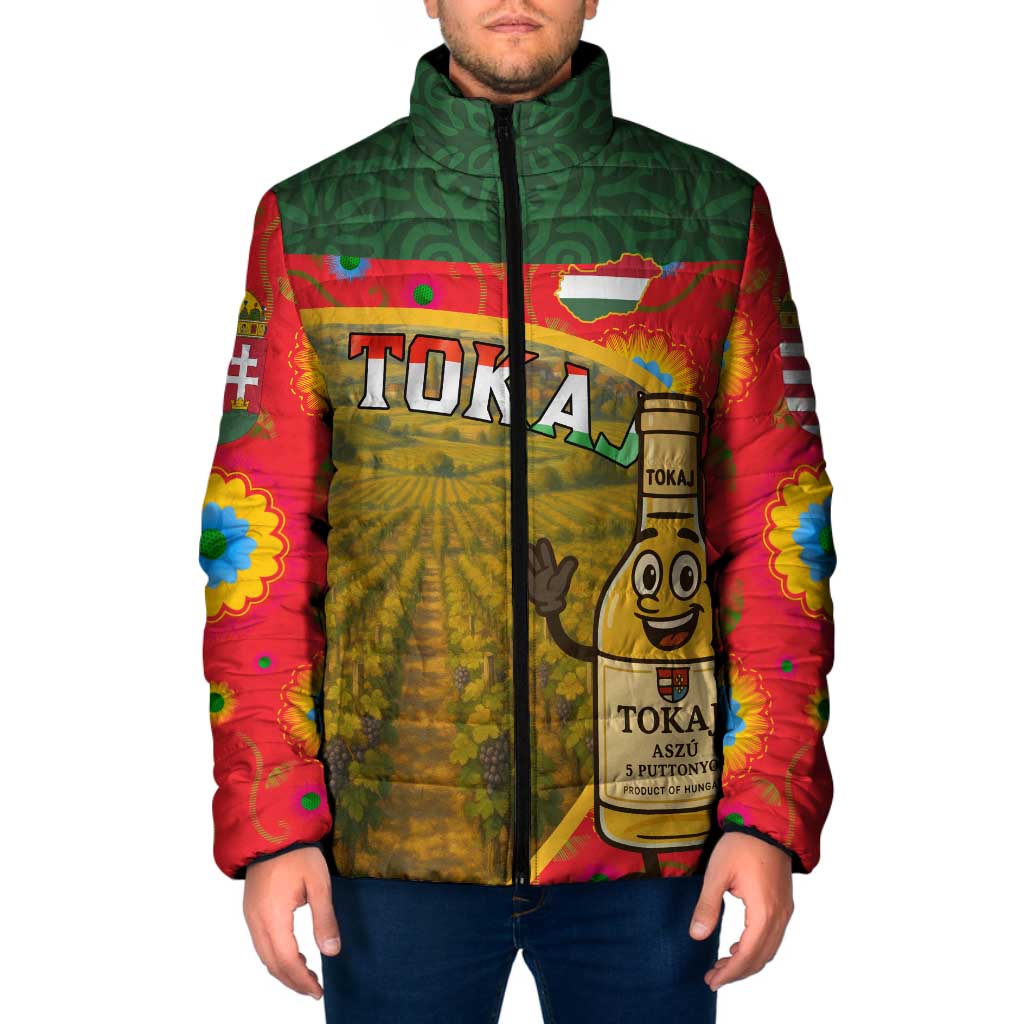 Hungary Padded Jacket with Tokaj Vineyard Illustration Design and Grape Wine - Wonder Print Shop