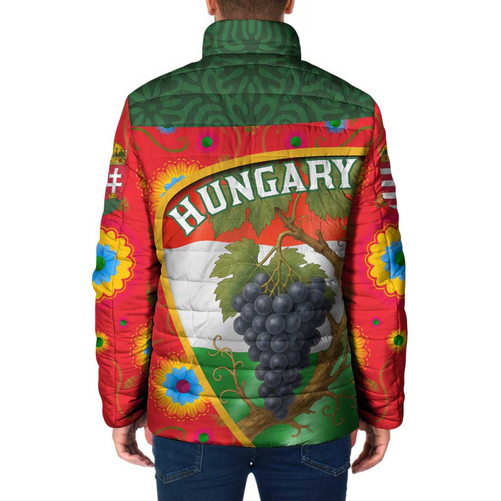 Hungary Padded Jacket with Tokaj Vineyard Illustration Design and Grape Wine - Wonder Print Shop