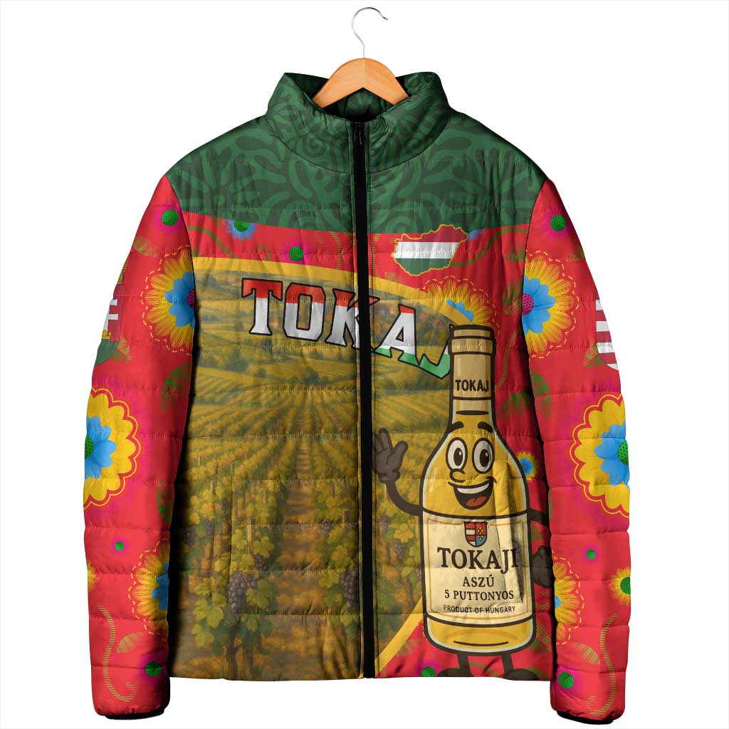 Hungary Padded Jacket with Tokaj Vineyard Illustration Design and Grape Wine - Wonder Print Shop