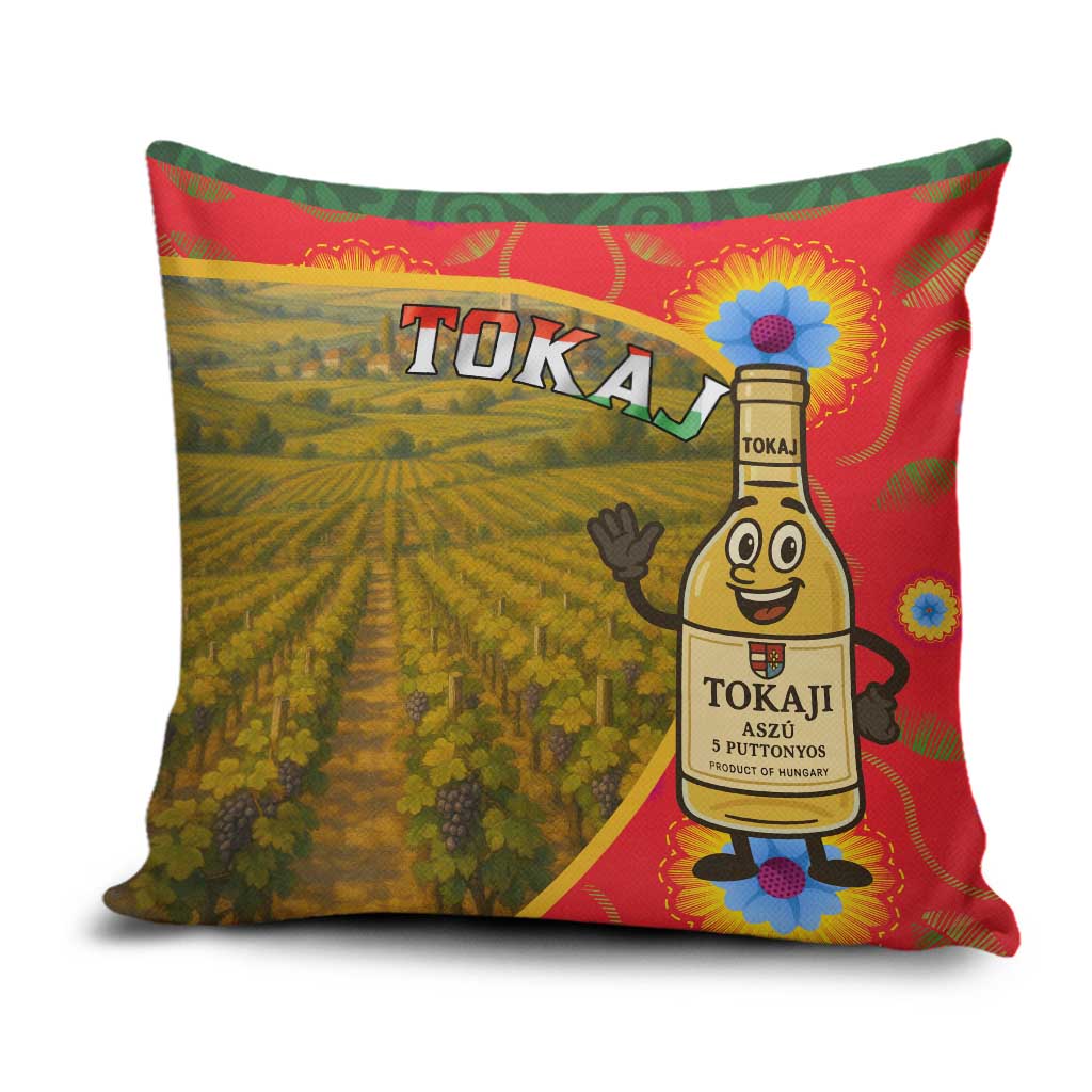 Hungary Pillow Cover with Tokaj Vineyard Illustration Design and Grape Wine - Wonder Print Shop