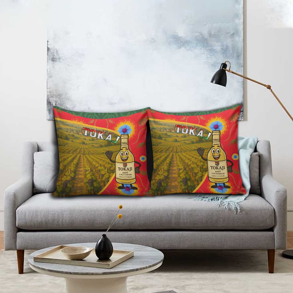 Hungary Pillow Cover with Tokaj Vineyard Illustration Design and Grape Wine - Wonder Print Shop