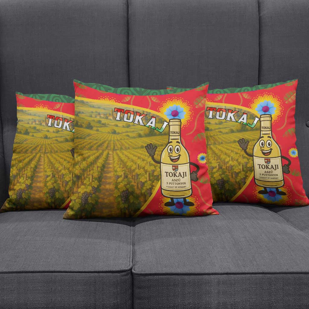Hungary Pillow Cover with Tokaj Vineyard Illustration Design and Grape Wine - Wonder Print Shop