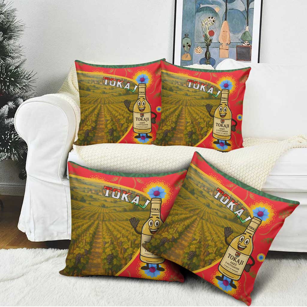 Hungary Pillow Cover with Tokaj Vineyard Illustration Design and Grape Wine - Wonder Print Shop