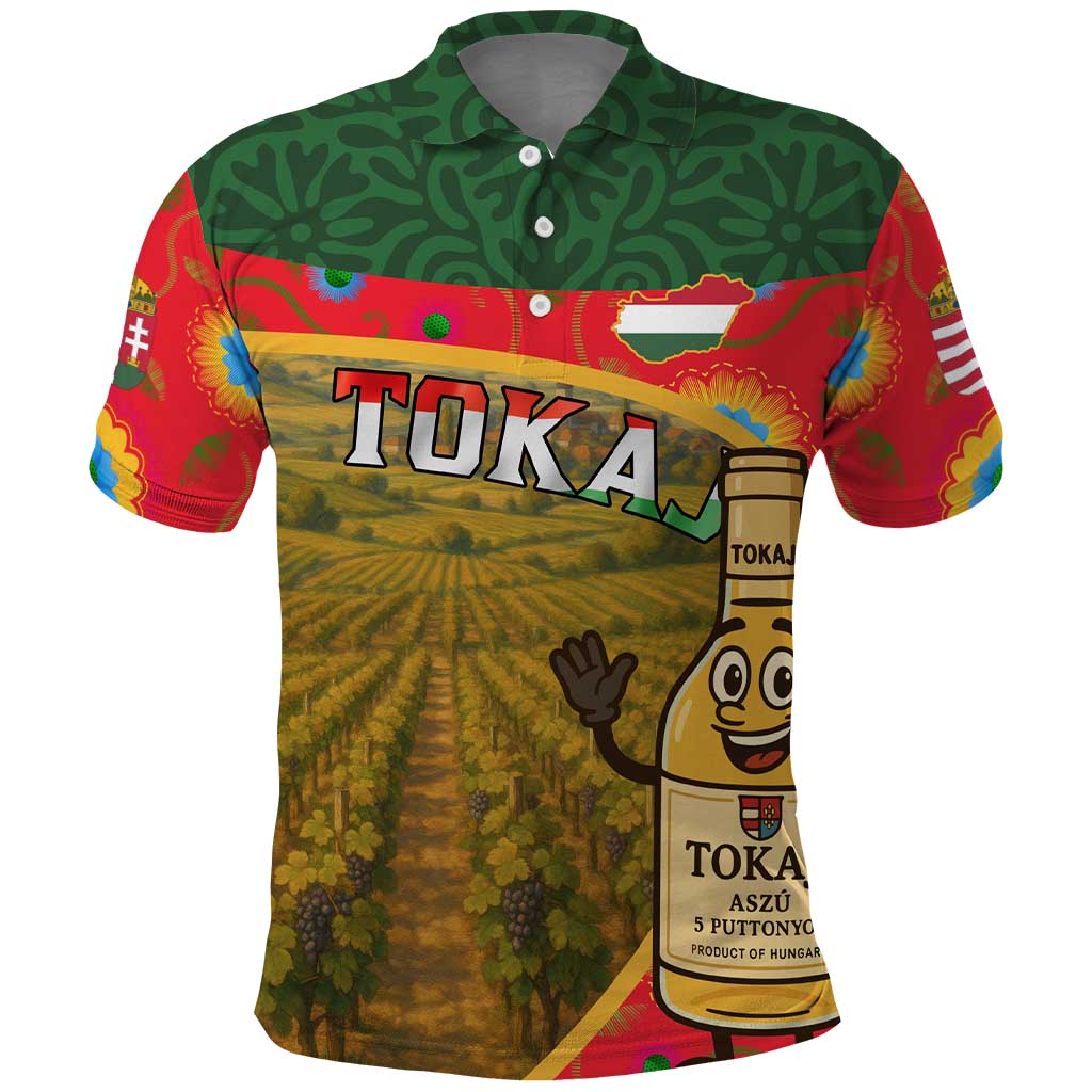 Hungary Polo Shirt with Tokaj Vineyard Illustration Design and Grape Wine - Wonder Print Shop