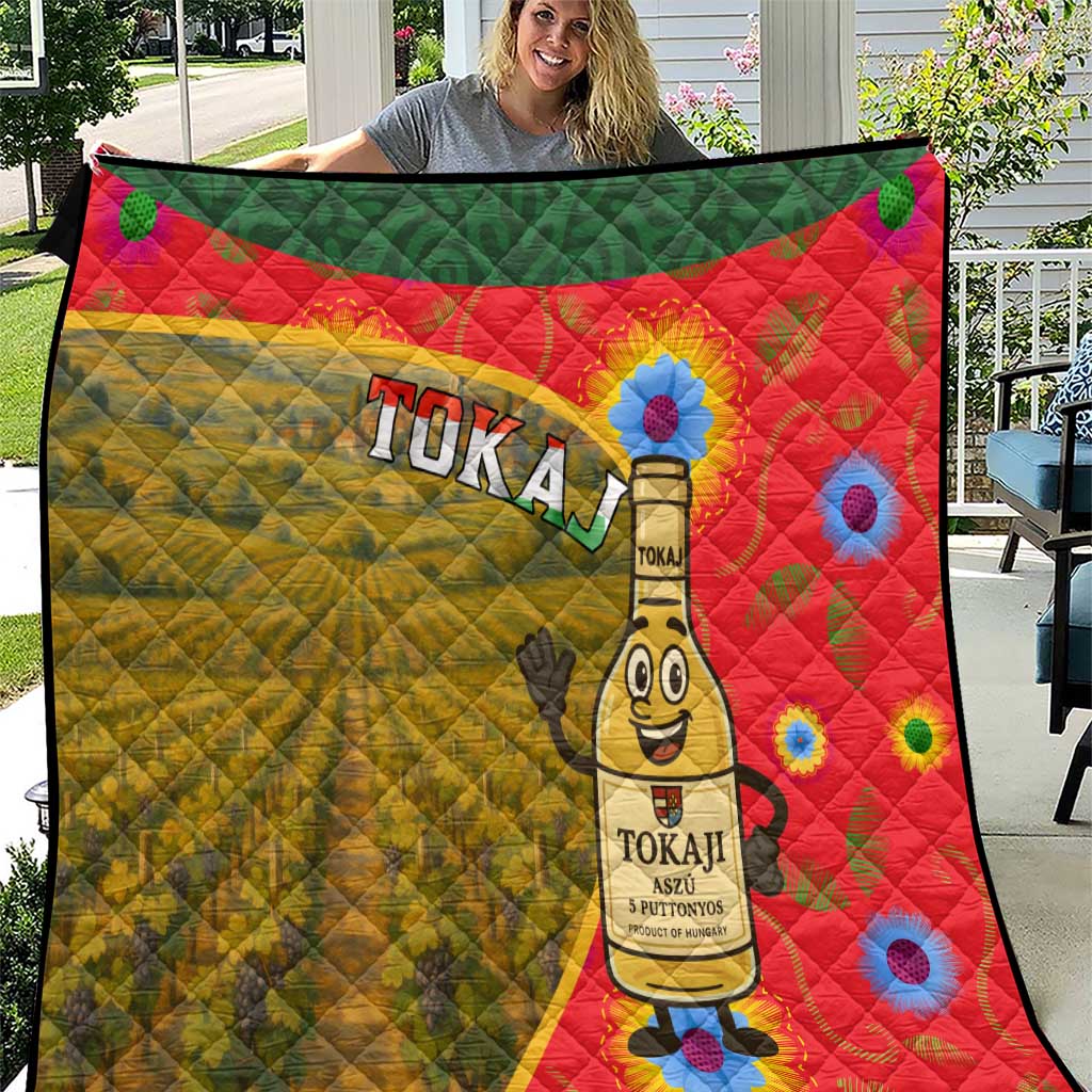 Hungary Quilt with Tokaj Vineyard Illustration Design and Grape Wine - Wonder Print Shop
