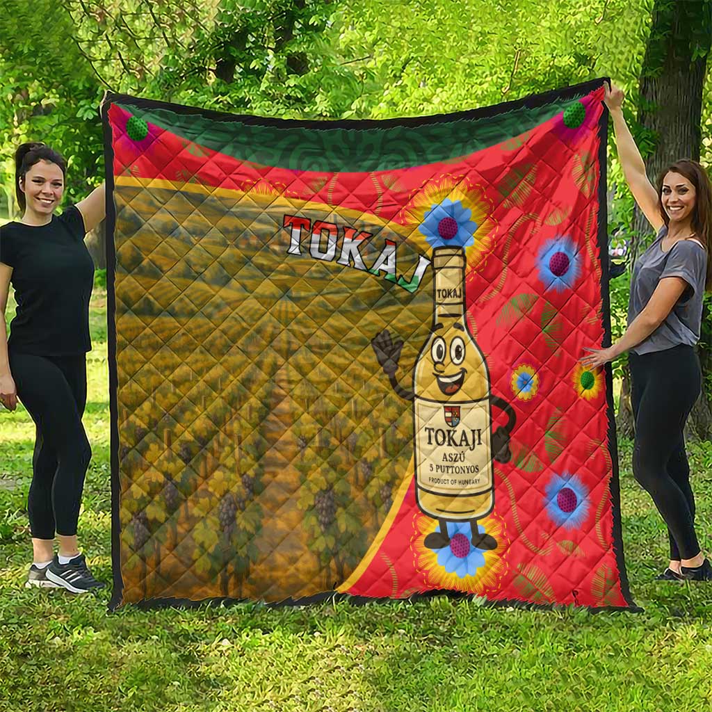 Hungary Quilt with Tokaj Vineyard Illustration Design and Grape Wine - Wonder Print Shop